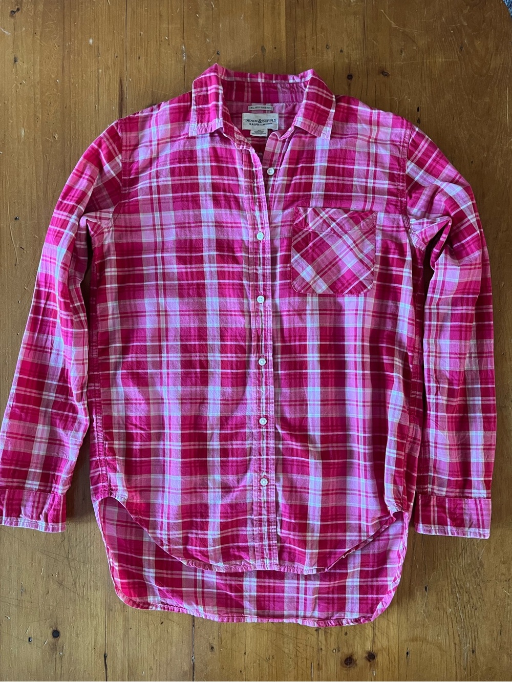 Ralph Lauren Denim & Supply RL Boyfriend Fit Pink Plaid Long Sleeve Button Down